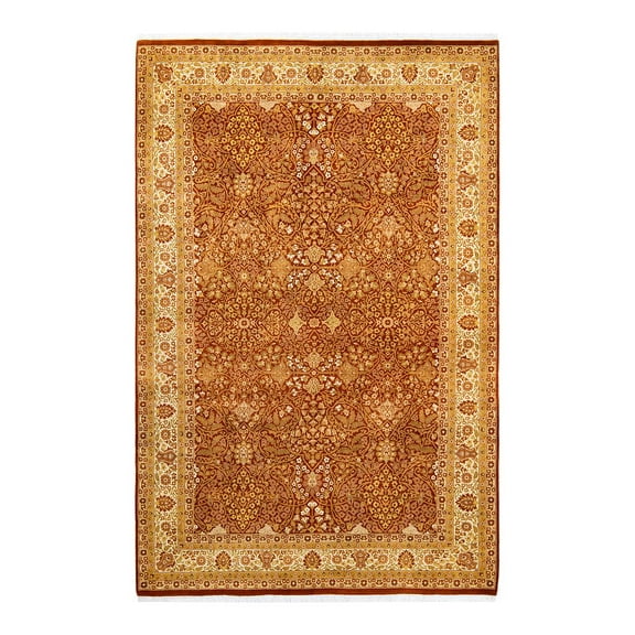 One of a Kind Hand Made Mogul Wool Area Rug Orange 6 X 9