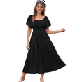 thumbnail image 3 of Women'S Summer Short Sleeve Square Neck Smocked Waist Casual Vacation Tiered Flowy Maxi Dress Black XXXL, 3 of 6