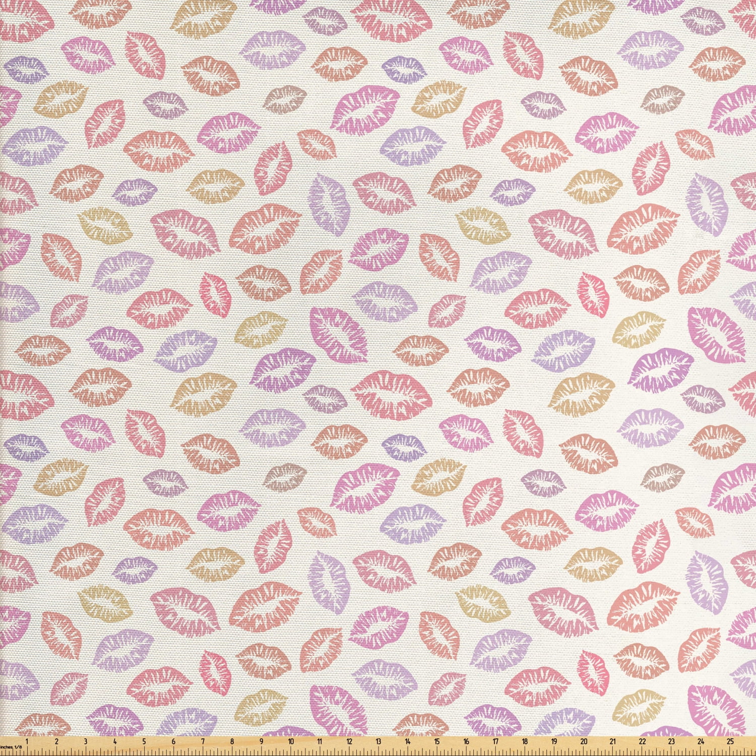 Kisses Fabric by The Yard, Colorful Lipstick Kisses Romantic Love