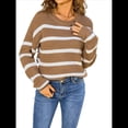 thumbnail image 1 of Suéter A Rayas para Mujer, Ropa de Otoño e Invierno, Blusas de Larga con Cuello Redondo, Suéter de Punto, Tops Caqui L, 1 of 10