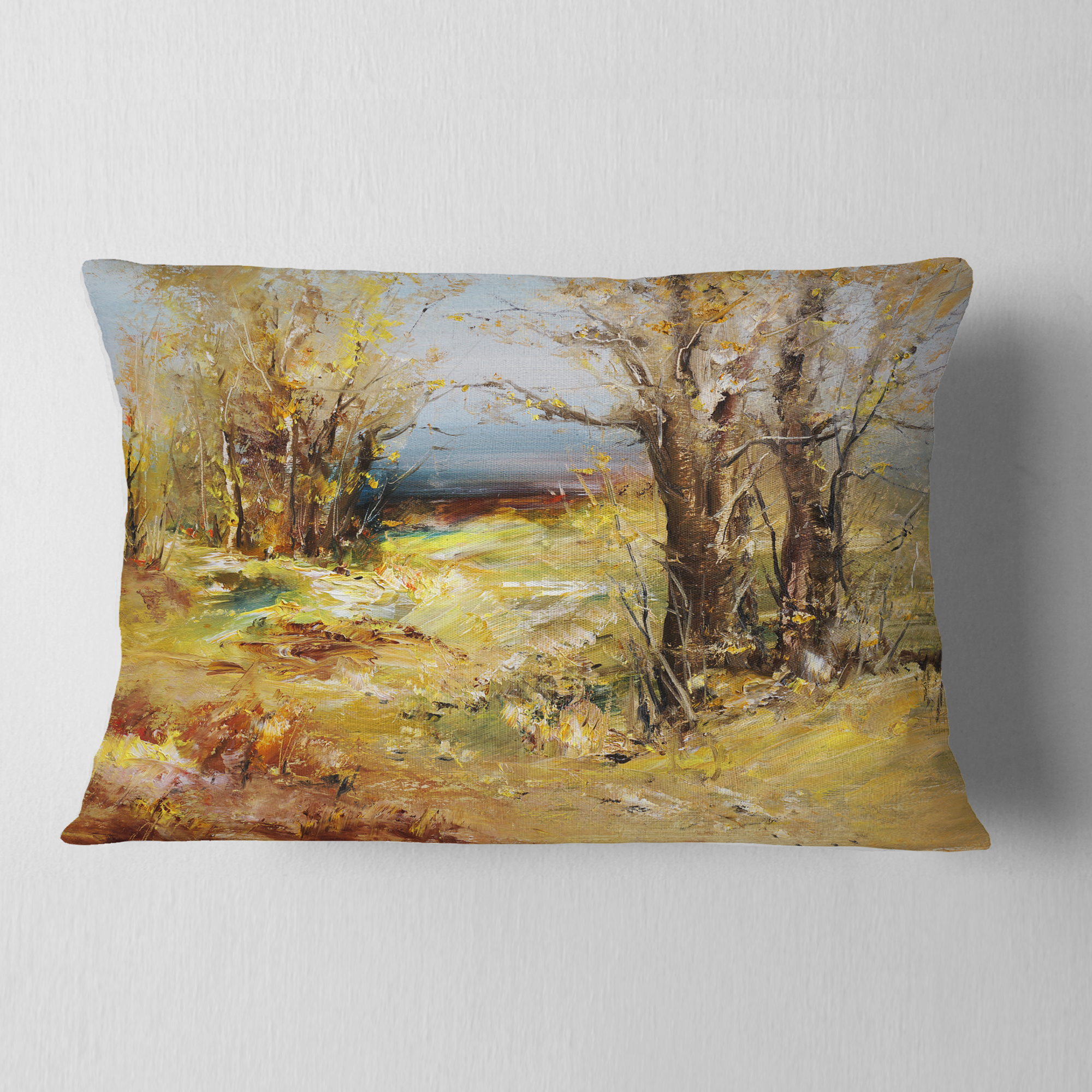 Designart Yellow Forest - Landscape Printed Throw Pillow - 12x20