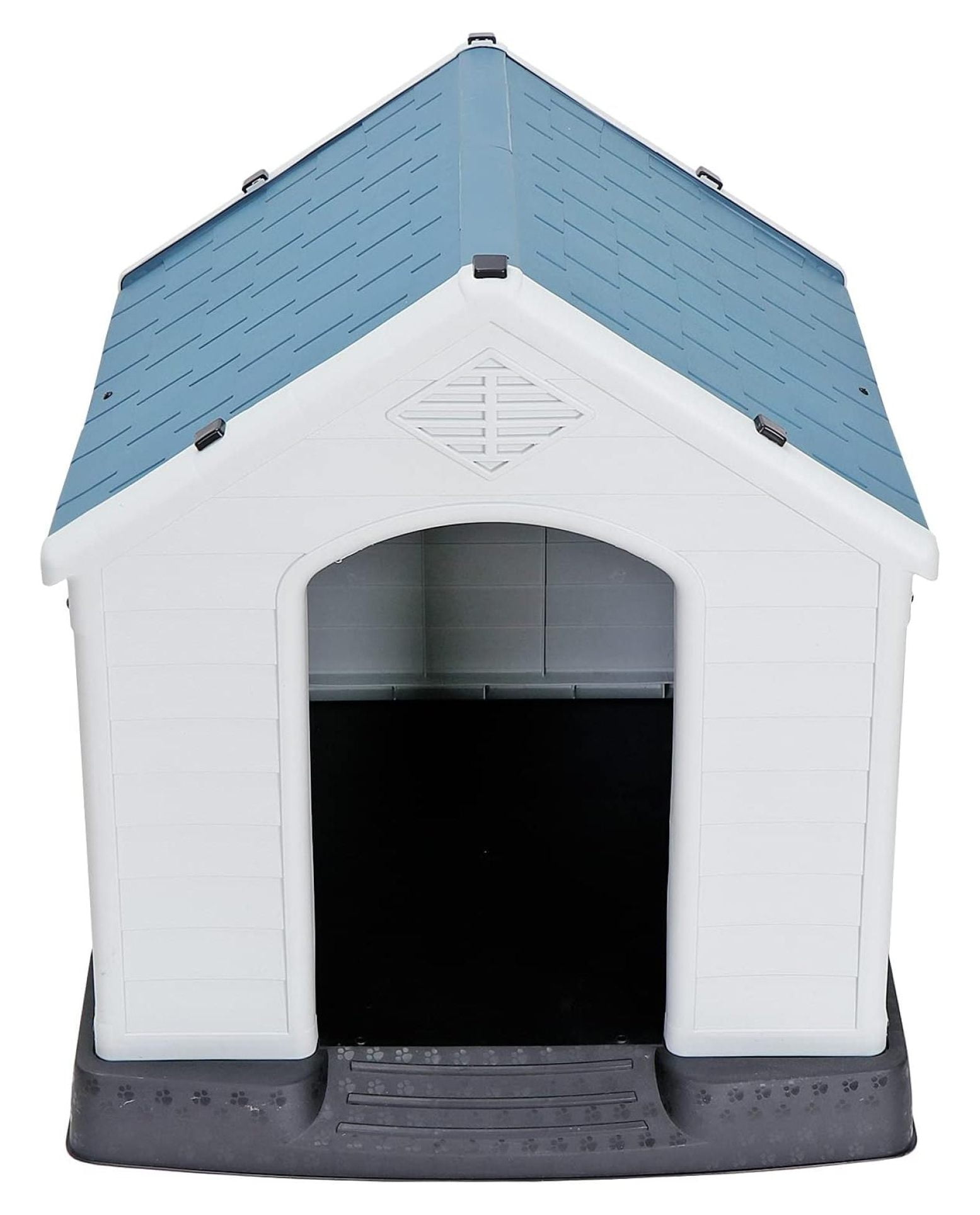 32" H Large Plastic Dog House Indoor Outdoor,Weather & Water Resistant Ventilate Pet Kennel for Small Medium Large Sized Dogs Cats,Puppy Shelter with & Elevated Floor(Blue)