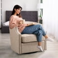 thumbnail image 3 of Muumblus Leather Swivel Accent Barrel Chair for Living Room, Mid Century Glider Rocker, Club Chair Comfy Reading Round Armchair with Copper Nail Design, Beige, 3 of 12