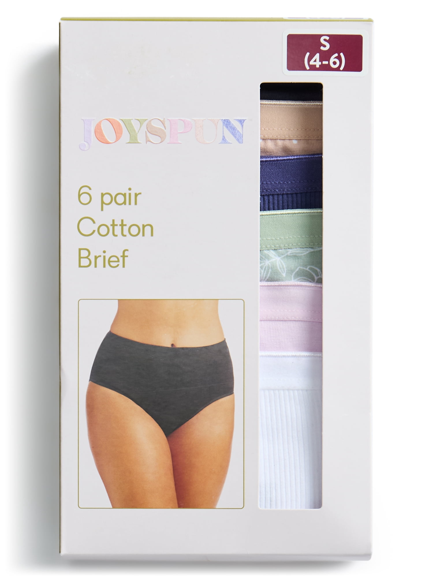 Joyspun Women's Cotton-Blend Brief Panties, 6-Pack, Sizes S-XXXL