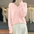 thumbnail image 2 of Fiaer Lightweight Knit Cardigan Sweaters for Women Cozy V-Neck Long Sleeve Button Down Casual Tops Pink L, 2 of 3