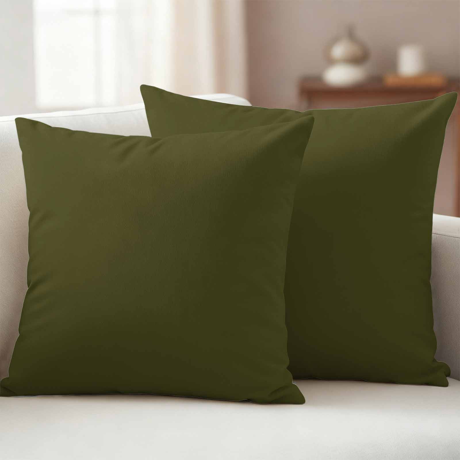 Olive Green Outdoor Pillow Covers 18"x18" Set of 2, Solid Color Waterproof Throw Pillow Covers for Patio Furniture, Decorative Cushion Covers for Porch