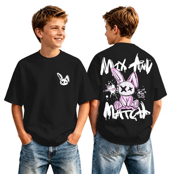 Kiijoy Boys Graphic Tee Summer Short Sleeve T-Shirt Casual Round Neck T Shirt, Sizes 2-13