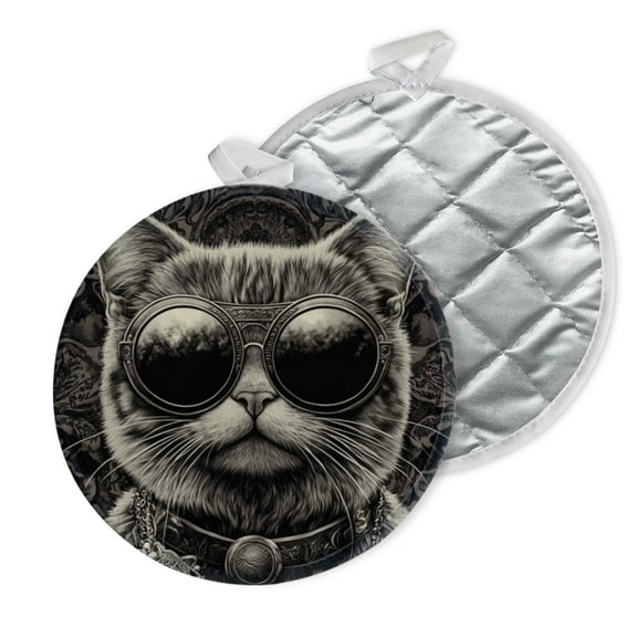 2 PCS Pot Holders for Kitchen,Potholders Sets with Hook for Oven,Cooking,Baking,Dapper Feline In Vintage - Inspired Eyewear