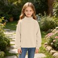 thumbnail image 4 of Mitankcoo Girls Mock Neck Ribbed Top Kids Loose Long Sleeve Pullover Sweatshirt for Fall Winter Casual Daily Outfits 4-15Y, 4 of 8