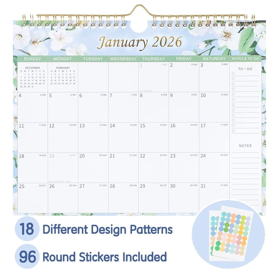 Deli 18 months Wall Calendar 2026, 11" x 8.5", Thick Paper with Julian Dates and Block, Monthly planner for Office Home Planning & Organizing, Color Design