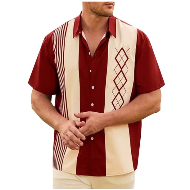 Camisas de Manga Corta Casual Suelto Impreso Botón Cuello de Vuelta, Poliéster Transpirable para el Entrenamiento Y Casual