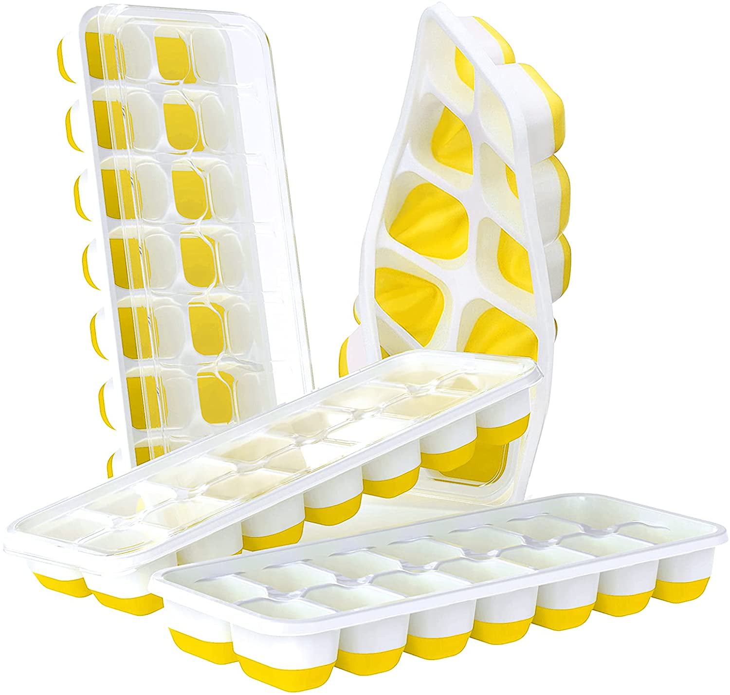 Easy-Release Silicone and Flexible 14-Ice Trays with Spill-Resistant Removable Lid LFGB Certified & BPA Free Stackable OMorc Ice Cube Trays 4 Pack 