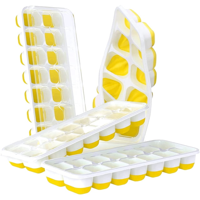 Ice Cube Trays 4 Pack, Easy-Release Silicone & Flexible 14-Ice Cube Trays with Spill-Resistant Removable Lid, LFGB Certified and BPA Free, for Cocktail, Freezer, Stackable Ice Trays