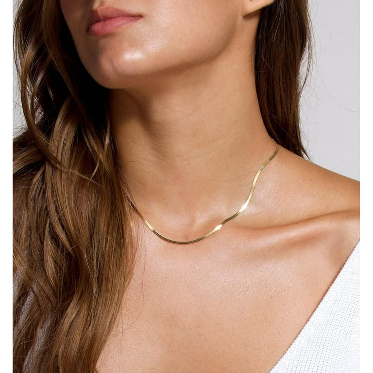 Dainty Gold Herringbone Necklace for Women 14k Gold Plated Snake Chain Jewelry for Everyday Elegance Walmart