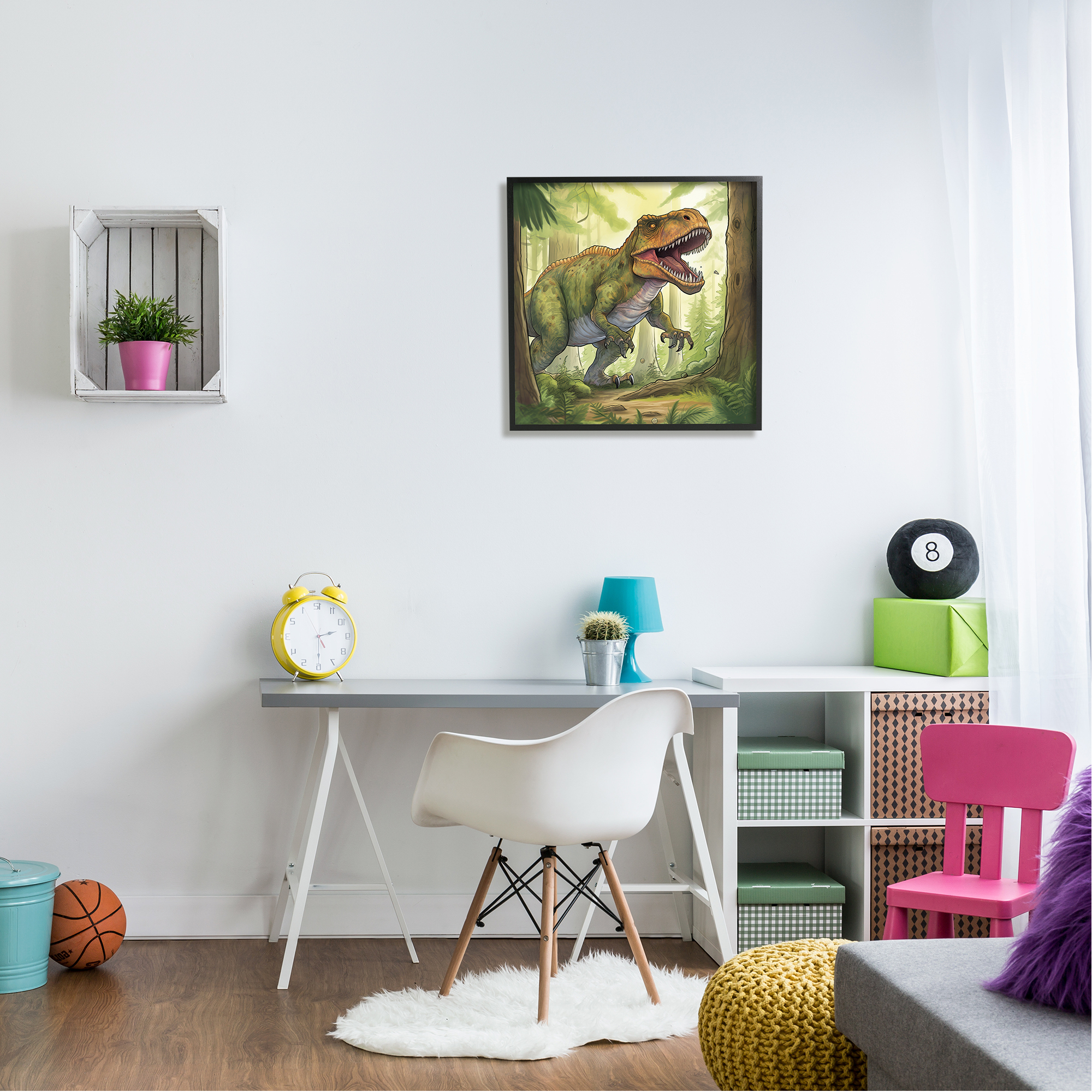 Stupell Industries Roaring Dinosaur Scenery Animals & Insects Painting Black Framed Art Print Wall Art, 24 x 24