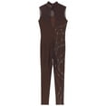 thumbnail image 6 of YiZYiF Womens Shiny Rhinestone Gymnastics Unitard Sleeveless Mesh Splice Figure Skating Dance Jumpsuit Brown L, 6 of 7