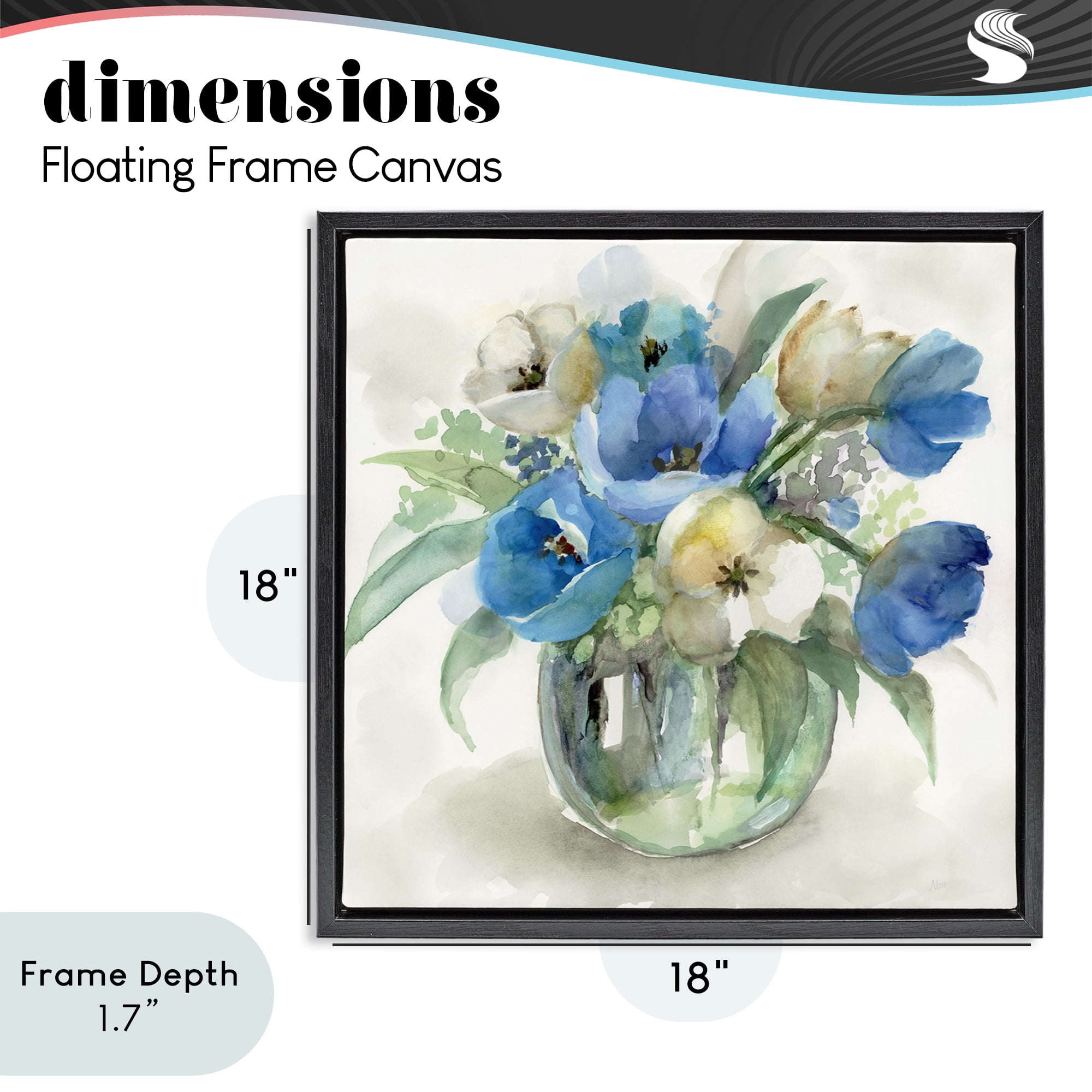 Stupell Industries Blue Tulip Watercolor Bouquet Black Framed Floater Canvas Wall Art, design by Nan