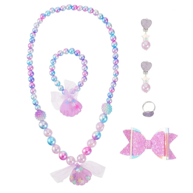 6pcs/ Set Kids Decorative Bracelet Necklace Set Children Raring Finger Ring
