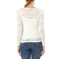 thumbnail image 3 of INSPIRE CHIC Valentine's Day Women's Tops Puff Long Sleeve Semi Sheer Floral Lace Blouses XS White, 3 of 8