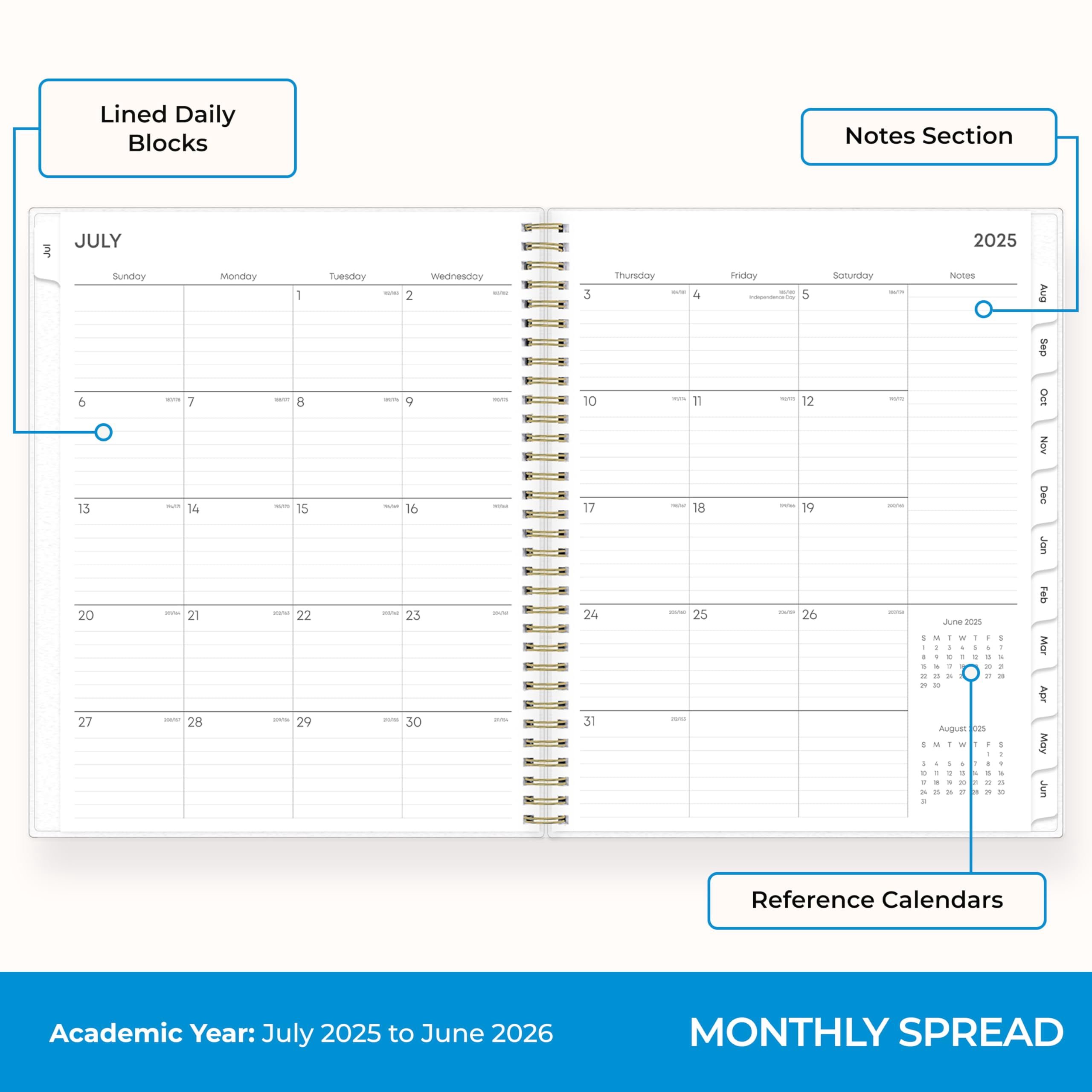 Blue Sky 2025-2026 Weekly and Monthly Academic Year Planner Calendar, July 2025 - June 2026, 8.5" x 11", Wirebound, Laminated Tabs, Storage Pocket, Gemma