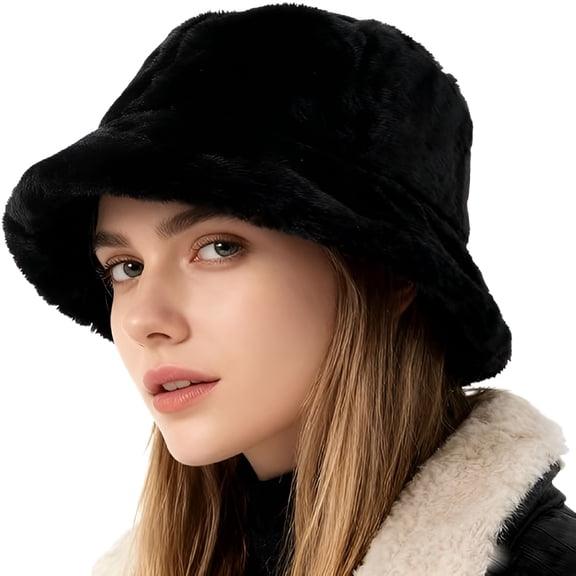 TELOLY Winter Faux Fur Bucket Hat – Fluffy Furry Hats for Women,Soft Mongolian Bucket Hats for Woman Men