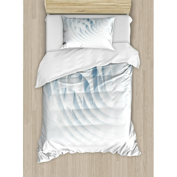 Geometric Duvet Cover Set, Futuristic Digital Spirals with Dimensional Line Features Vortex Inspired Print, Decorative 2 Piece Bedding Set with 1 Pillow Shams, Twin Size, Pale Blue, by Ambesonne