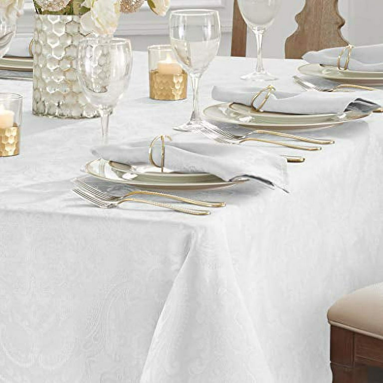 Elrene 60 in. W x 84 in. L OvaL Beige Elegance Plaid Damask Fabric  Tablecloth 21045BGE - The Home Depot