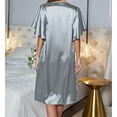 thumbnail image 2 of Women Nightshirt Short Sleeve Sleepwear V Neck Nightgown Pure Colour Pajama Dress Silver L, 2 of 8