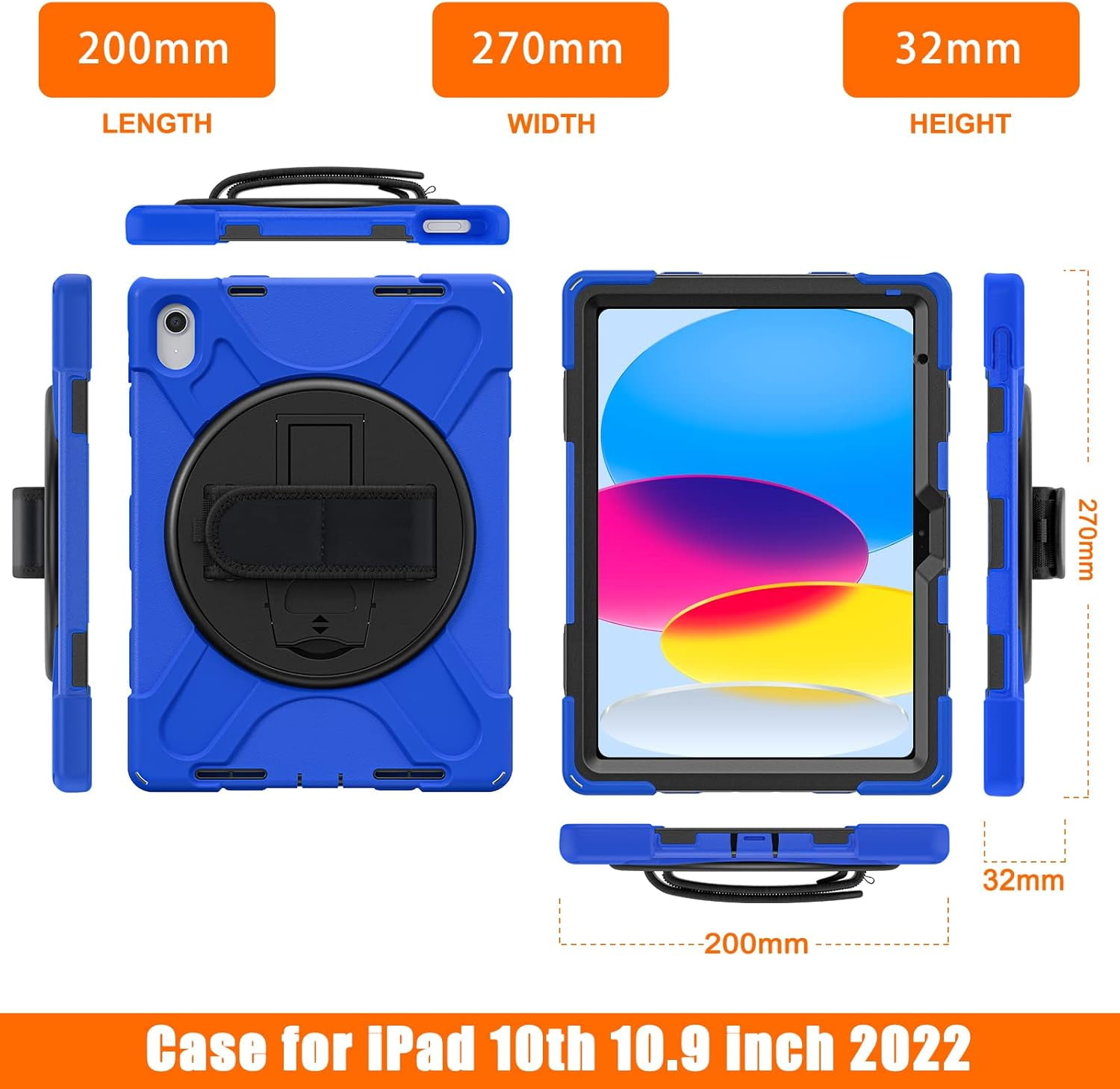 ZenRich Shockproof Case for iPad 11th (A16)/iPad 10th Generation 10.9 inch 2025/2022, Heavy Duty Rugged Case with Pencil Holder/360° Rotating Kickstand/Handle/Carrying Strap, Blue