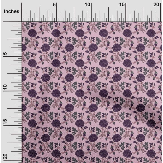 oneOone Cotton Cambric Fabric Leaves & Floral Block Decor Fabric Printed BTY 56 Inch Wide