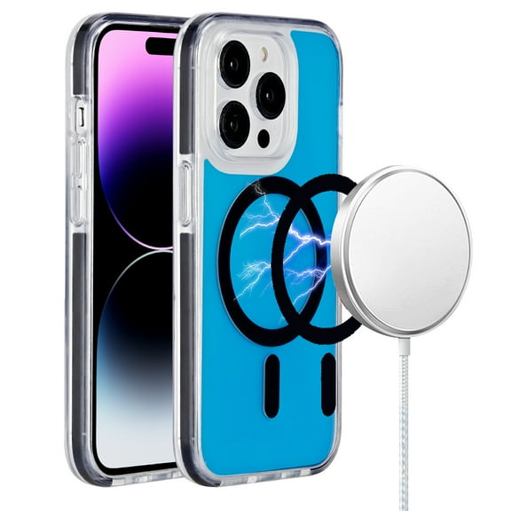 Designed for Apple iPhone 15 Plus (6.7") Stylish IMD Design Pattern [Magnetic Circle Compatible with MagSafe] Hybrid Slim PC Shockproof Phone Case Cover [Space Blue Silver]