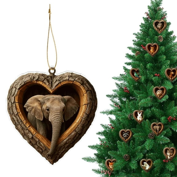 Luysn Heart-Shaped Animal Christmas Ornament for Christmas Tree,2D Flat Acrylic Forest Animal Hanging Woodland Pendant for Xmas Tree Decor, Animals Lovers Gift Home Party Decor Ornaments (1Pc/3Inch)