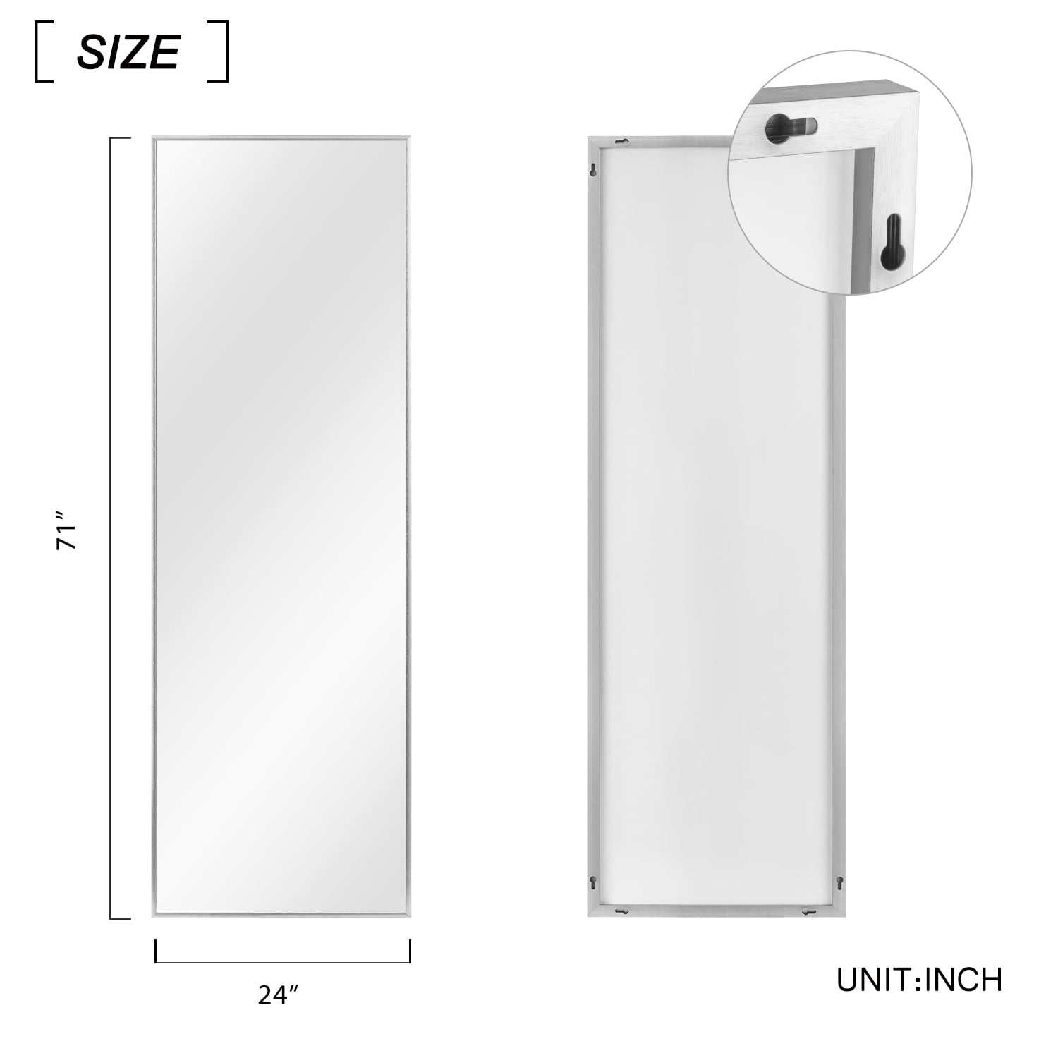 71"x24" Silver Modern Full Length Mirror