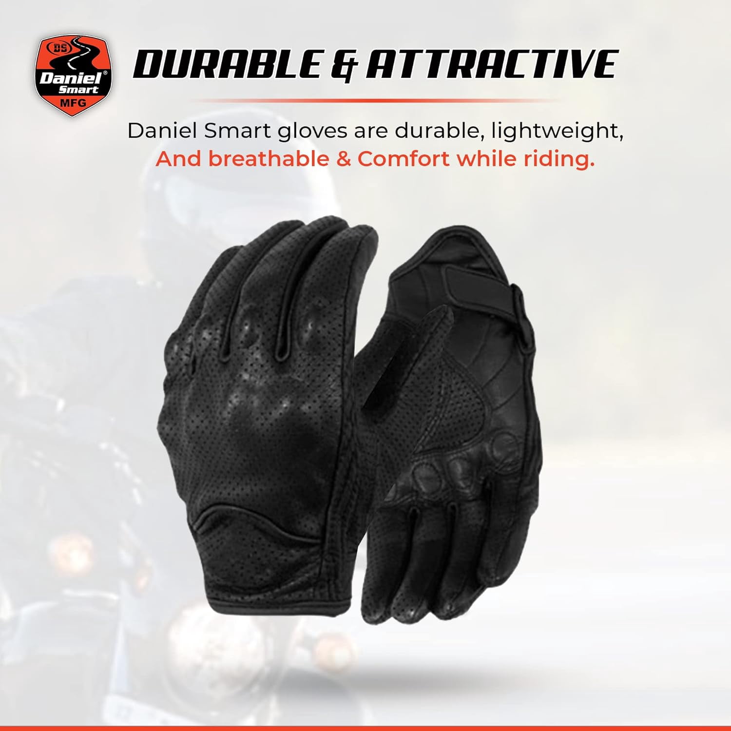 Daniel Smart Leather Gloves - Motorcycle Gloves with Knuckle Protection and Padded Palm