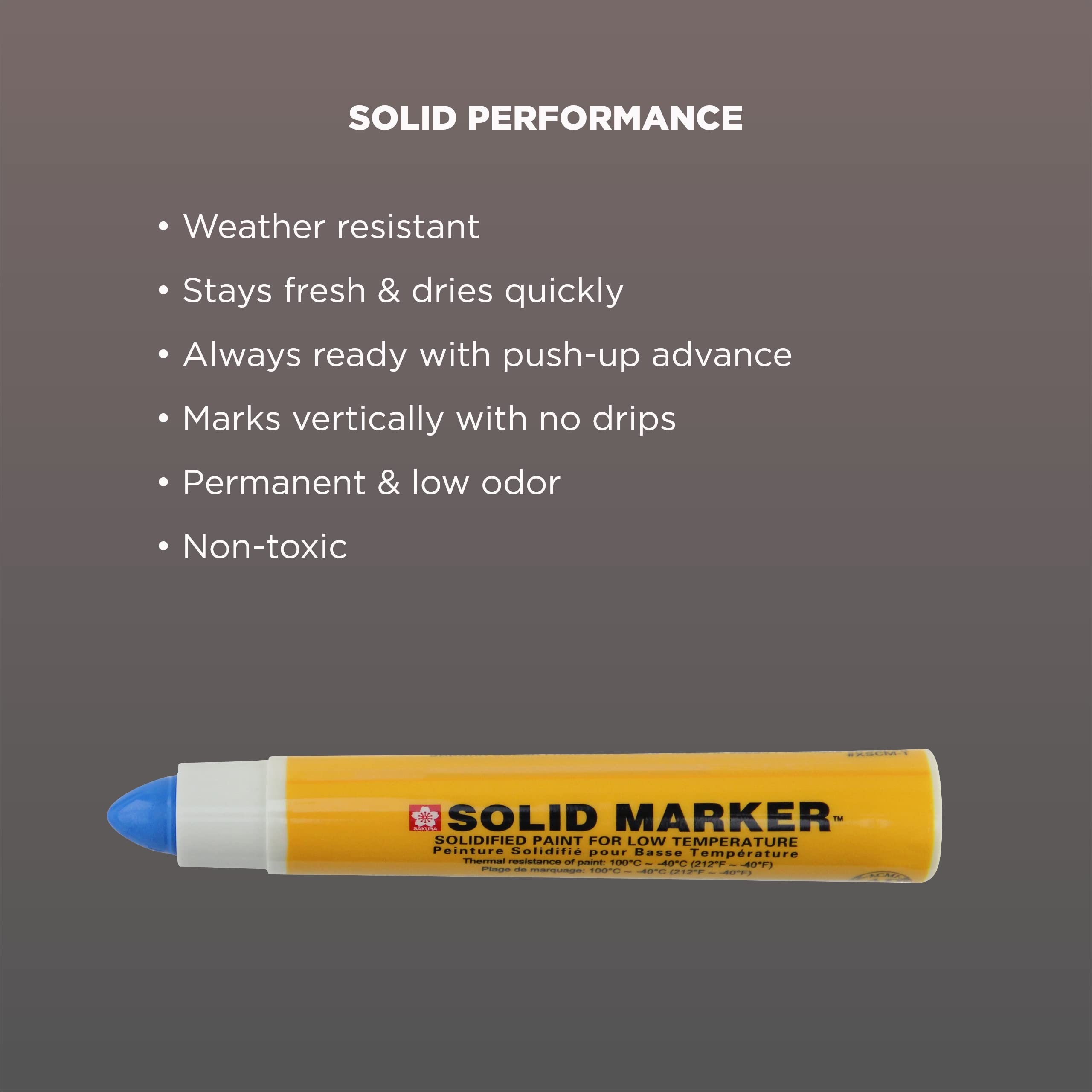 Sakura Mini Solid Paint Markers with Push Up Tip - Low Temperature Permanent Marker Pens - Window, Wood, & Glass Marker - 10 mm Tip - Blue Paint - 12 Pack