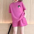 thumbnail image 2 of Vunhao Toddler Girls Rabbit Print Two Piece Outfit Sets Size 5-6 Animal Print Short Sleeve Top and Shorts Loose Fit Big Girls Birthday Daily Wear,Hot Pink,Size 4 T, 2 of 4