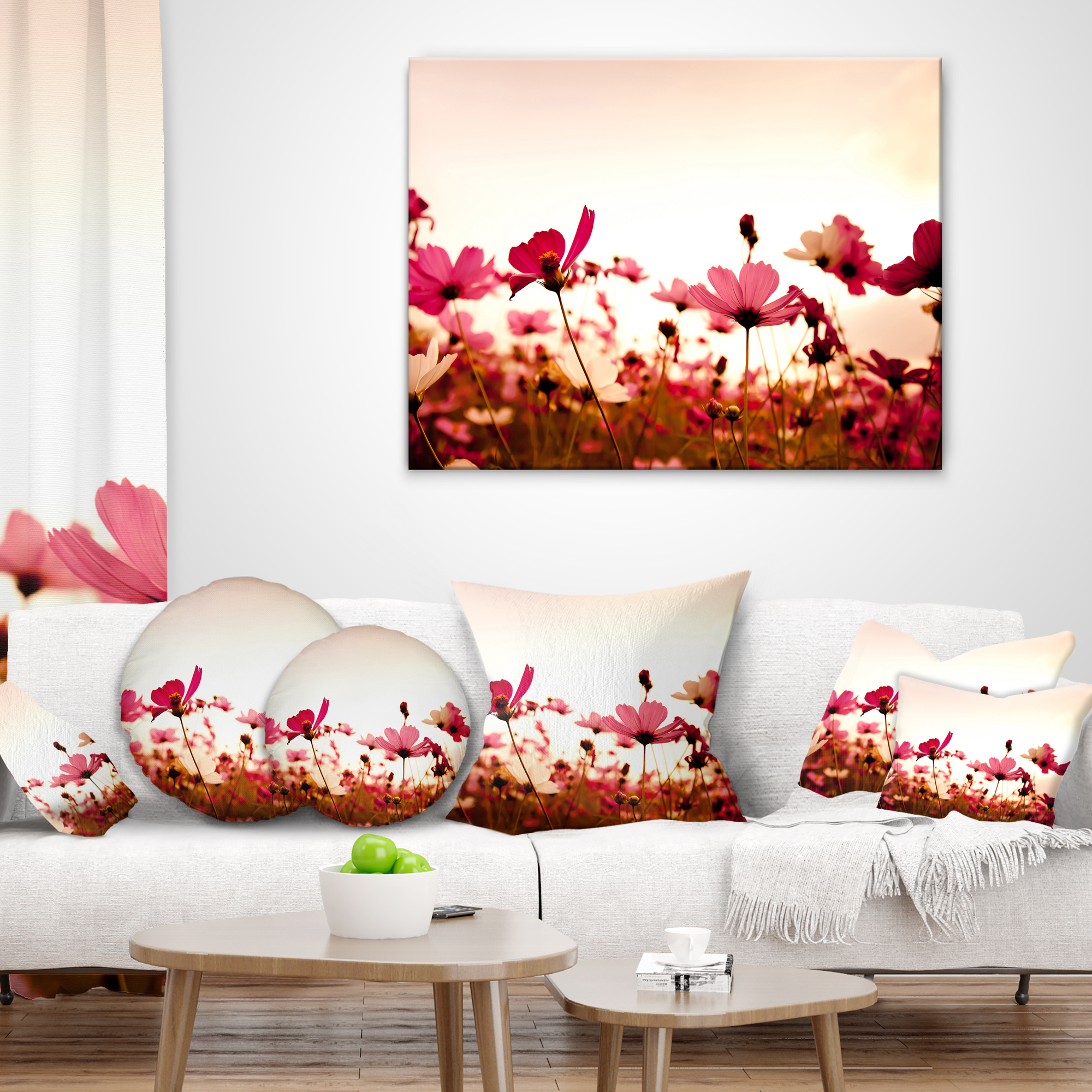Designart Cosmos Flowers on Pink Background - Floral Throw Pillow - 16x16