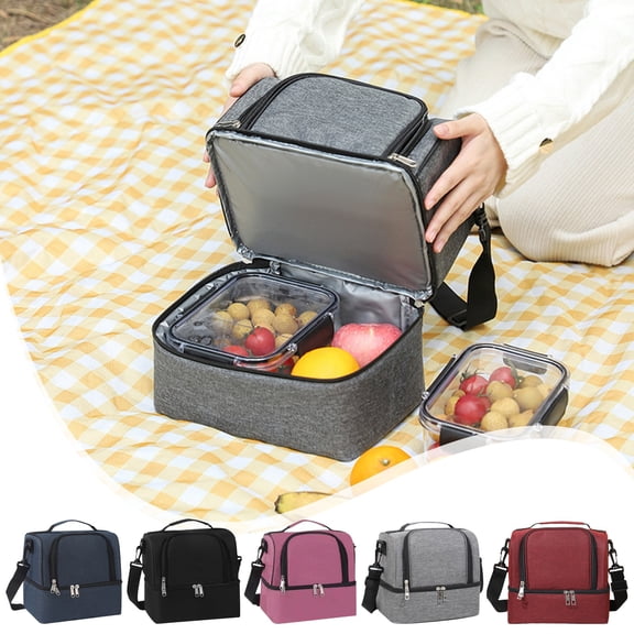 Insulated Lunch Bag with Double Layer Waterproof Design, Large Capacity Cooler Tote for Bento, Meal Boxes, Milk Bottles, 3 Ways to Carry, for Work, Travel, Picnic, Navy