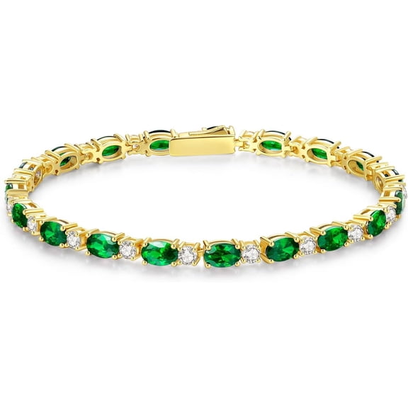 Homlyo 14K Gold‑Plated Silver Tone Birthstone Tennis Bracelet for Women, 7‑Inch, Sentimental Jewelry Gift
