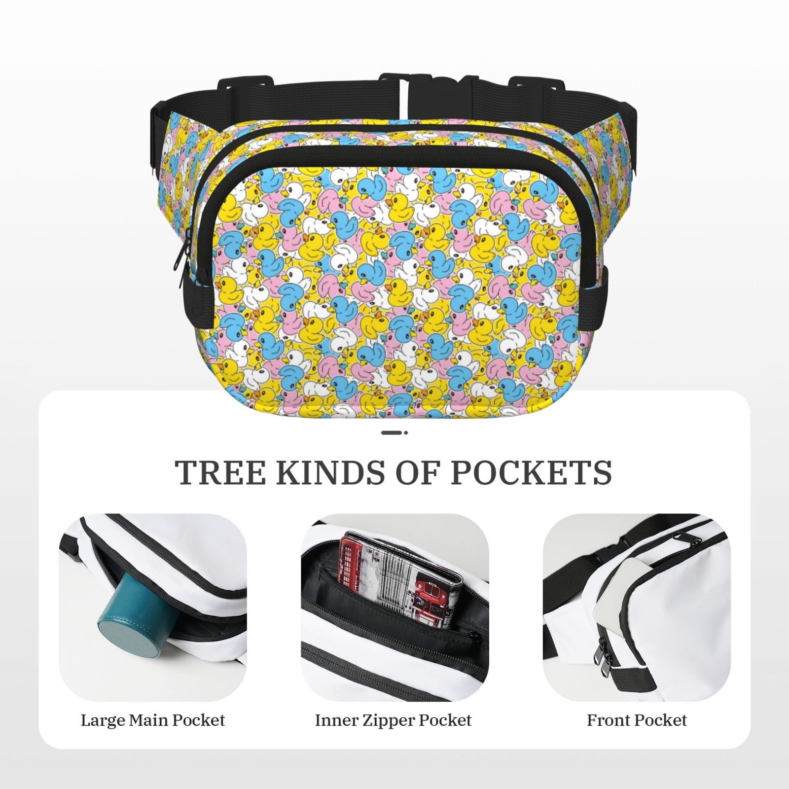 Picia Colorful Rubber Duck 1 Print Square Double-Layer Waist Bag Mini Adjustable Waist Belt Bag Exercise Running Travel Hiking