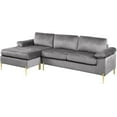 thumbnail image 3 of Maklaine Modern Velvet Cushioned Arms Sectional Sofa in Gray/Gold, 3 of 10