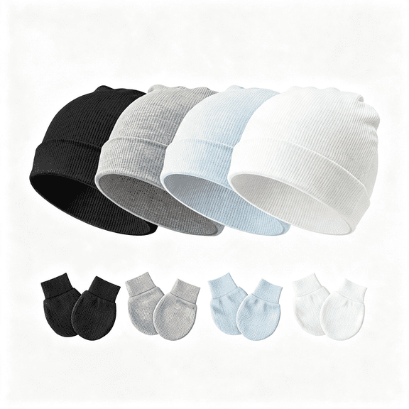 OQRKI Newborn Baby Hats and Mittens Set for Unisex Infant Toddler Soft Beanie Hat Newborn Hospital Hats for Boys Girls 0-6 Months Baby Beanie