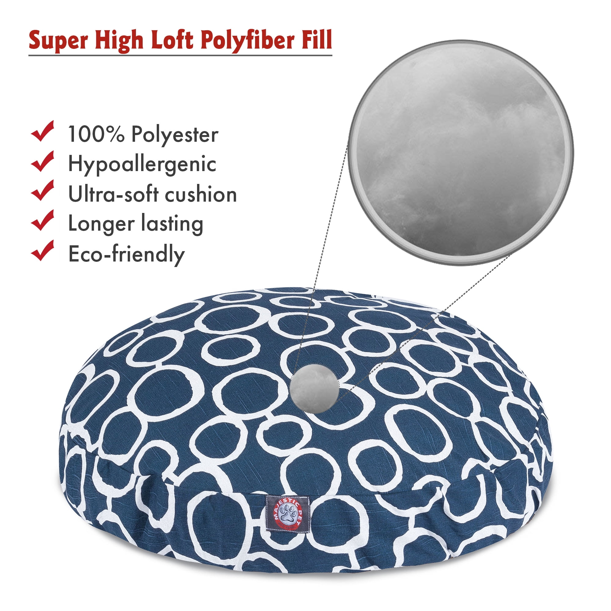 Majestic Pet Fusion Round Dog Bed Cotton Twill Removable Cover Navy Large 42 x 42 x 5