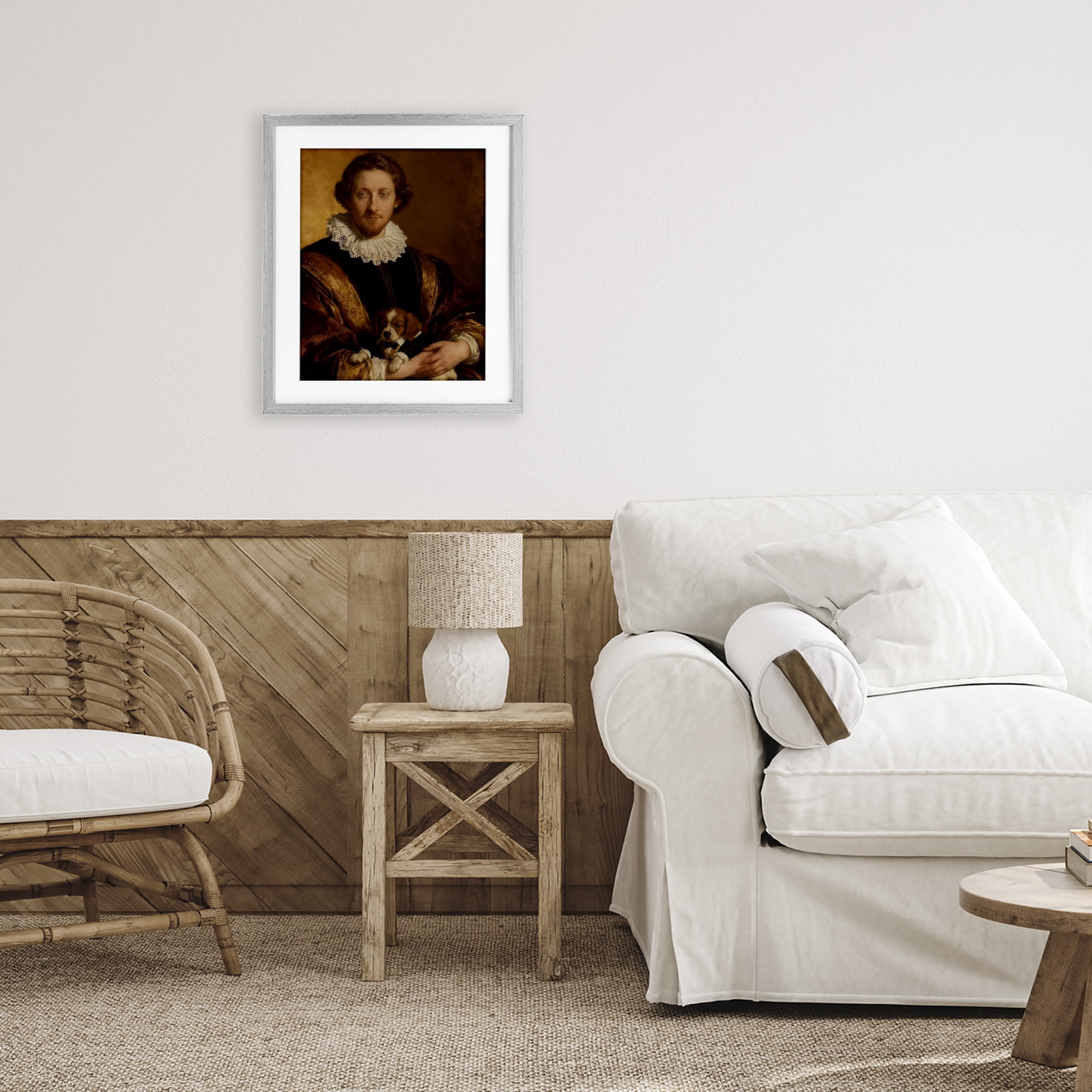 Stupell Industries Renaissance Noble with Loyal Companion Gray Framed Print Under Glass, design by CAD Designs