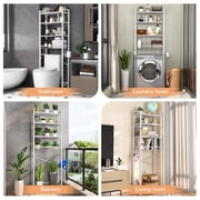 Biemlerfn Over The Toilet Storage Shelf, 4-Tier Wooden Bathroom Organizer Adjustable Saver Space Rack with Toilet Paper Holder, Pure White