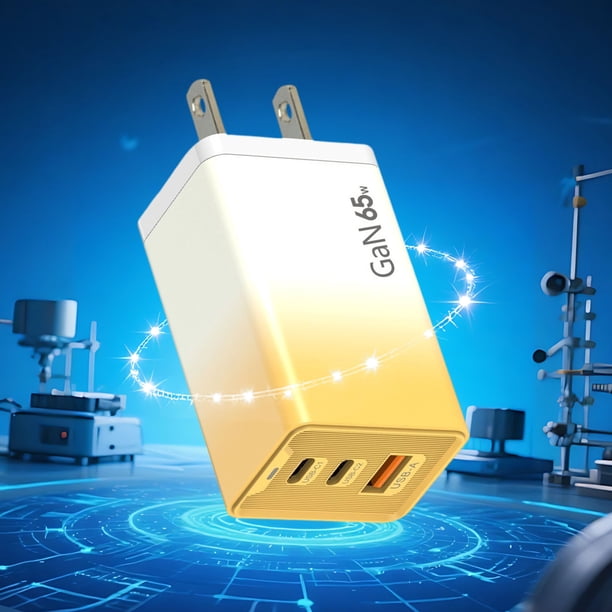 Cargador rápido de puerto múltiple QC3.0 LED de 65W, amarillo