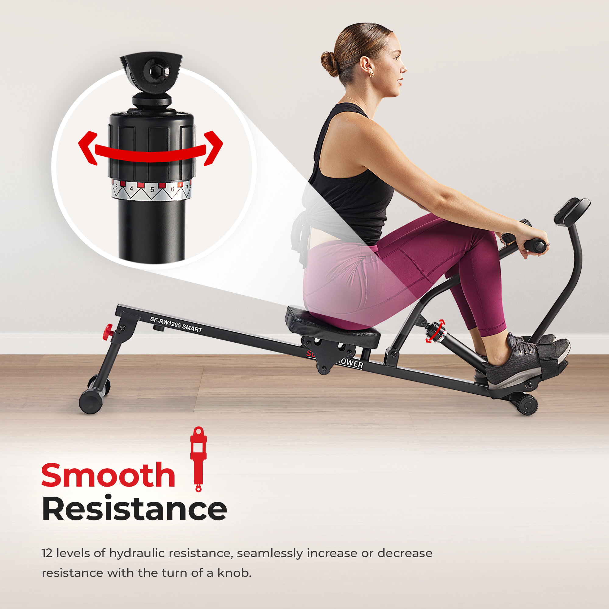 Sunny Health & Fitness Compact Hydraulic Rower With Bluetooth photo 7