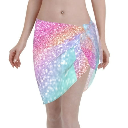 Ocsxa Fun Rainbow Pink Print Sarong Coverups For Women Bathing Suit Wrap Swimsuit Skirt Beach Bikini Cover Up Swimwear