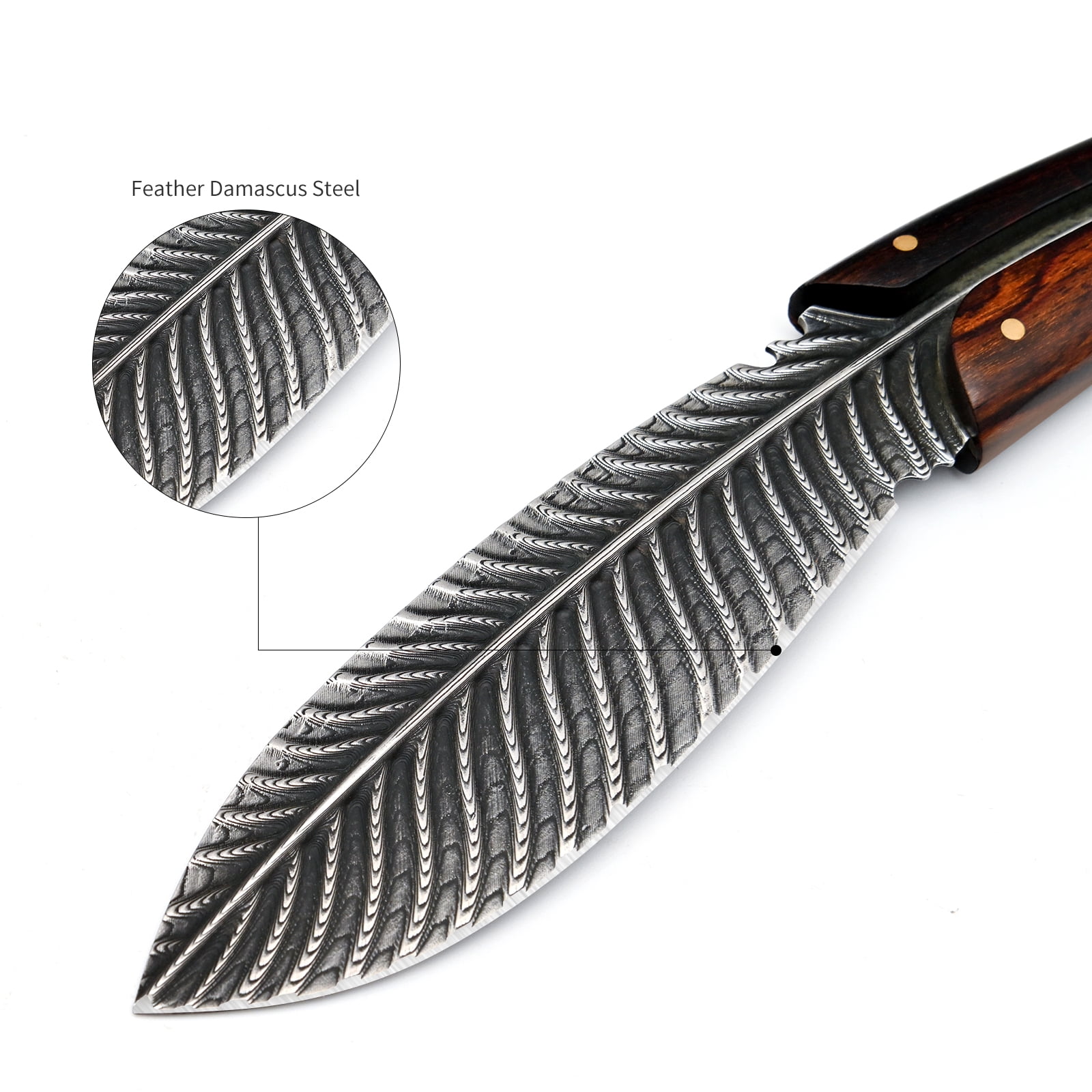 Dispatch 3.9-inch Fixed Blade Knife, Gray,Damascus Steel, Feather Knife for Outdoor Climbing with Sheath
