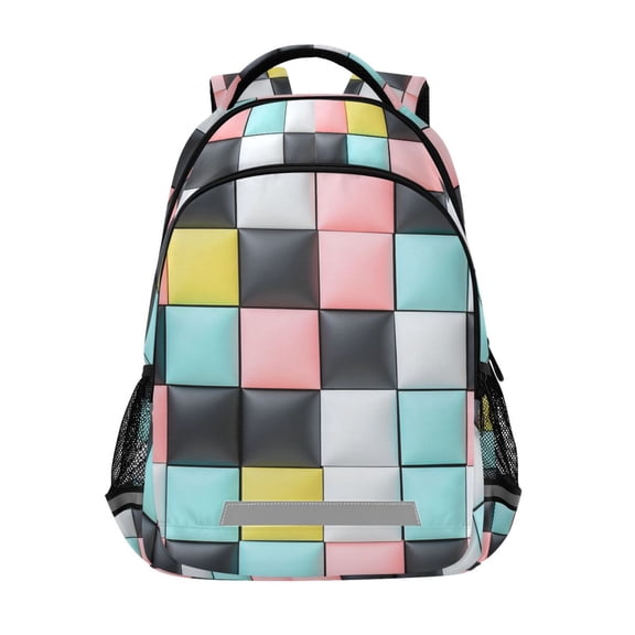 FORMRS Kids School Backpack Elementary Student Unisex Travel Bookbag with Reflective Stripes, Gray Checkered Pattern